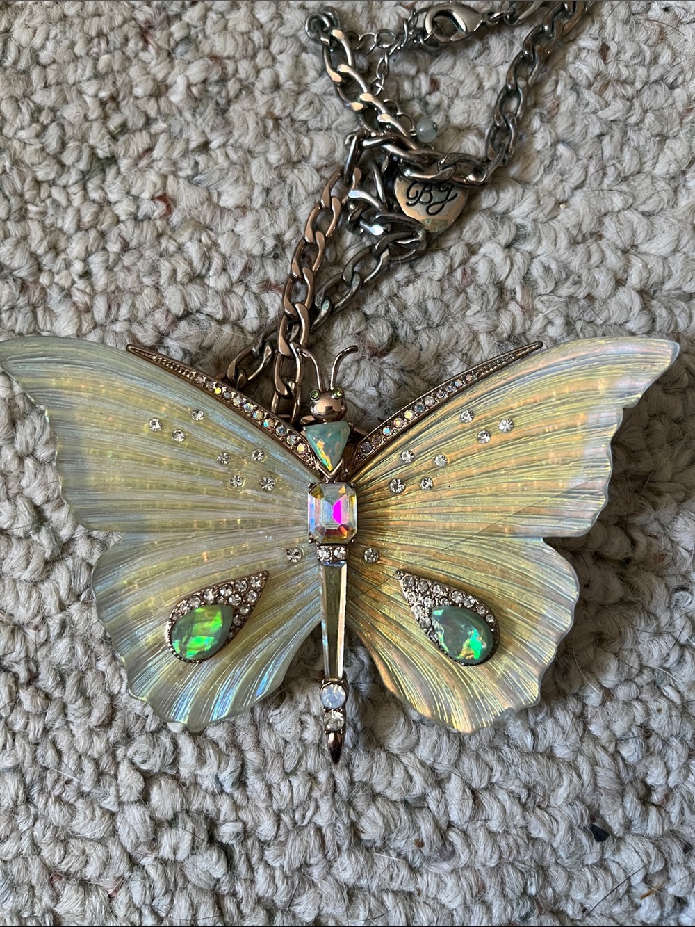 Betsey Johnson Iridescent Yellow Butterfly Pendant Necklace - Picture 4 of 4